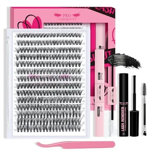 Produktbild: PRO DIY Wimpernverlängerung Kit, individuelle Wimpern Kit mit 280 Pcs Cluster Wimpern Bindung und Siegel, Wimpern Applikator Wimpernbürste für Anfänger(40D-9-16mix Kit)